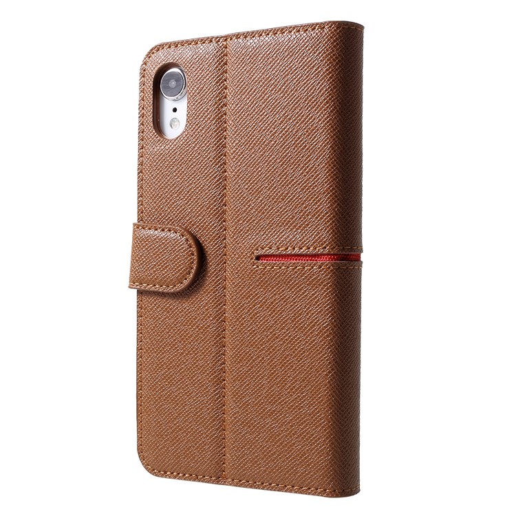 GEBEI Flip Genuine Leather Wallet Stand Shell Case for iPhone XR 6.1 inch - Brown-2