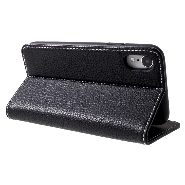 GEBEI Litchi Skin Leather Stand Case with Card Slots for iPhone XR 6.1 inch - Black-4