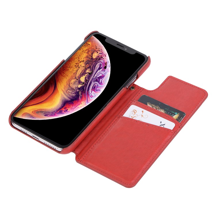 Card Holder PU Leather Coated PC Mobile Phone Case with Mirror for iPhone XS Max 6.5 inch - Red-5