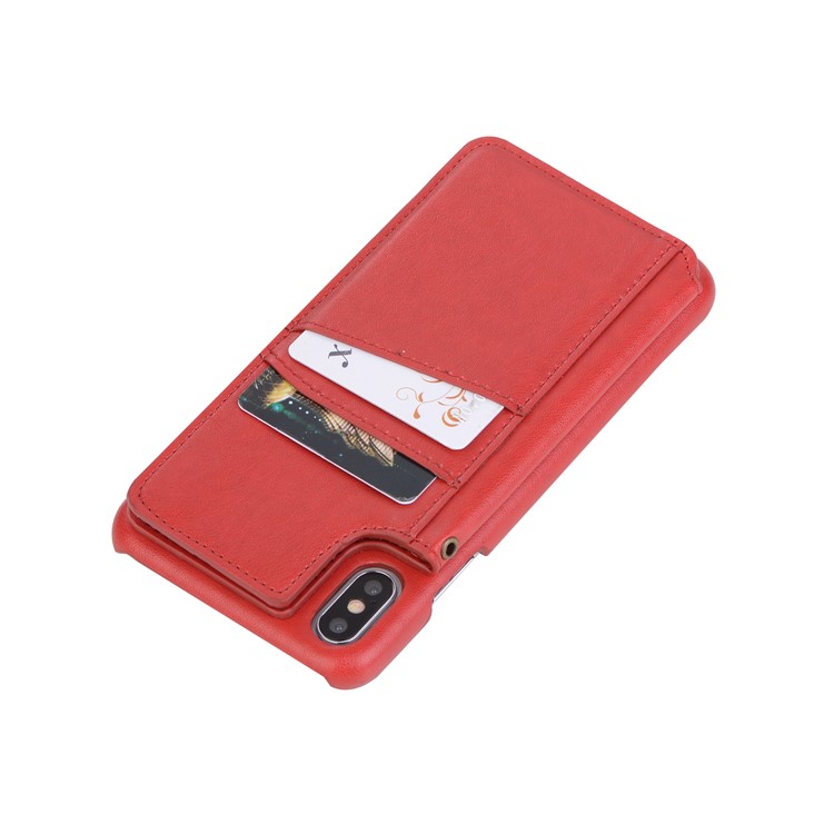 Card Holder PU Leather Coated PC Mobile Phone Case with Mirror for iPhone XS Max 6.5 inch - Red-6