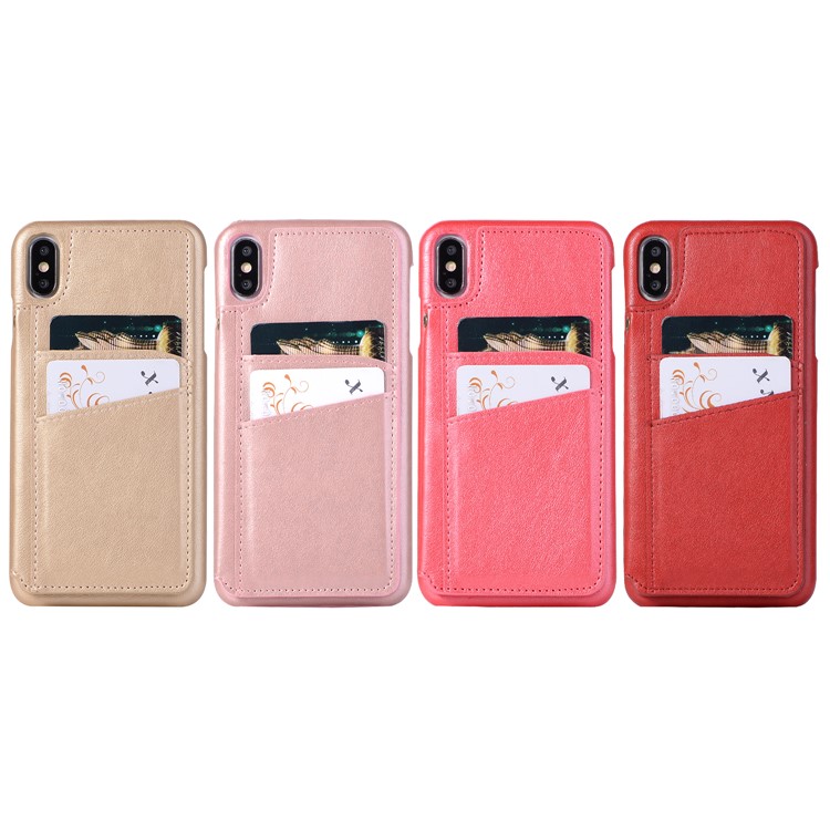 Card Holder PU Leather Coated PC Mobile Phone Case with Mirror for iPhone XS Max 6.5 inch - Red-7