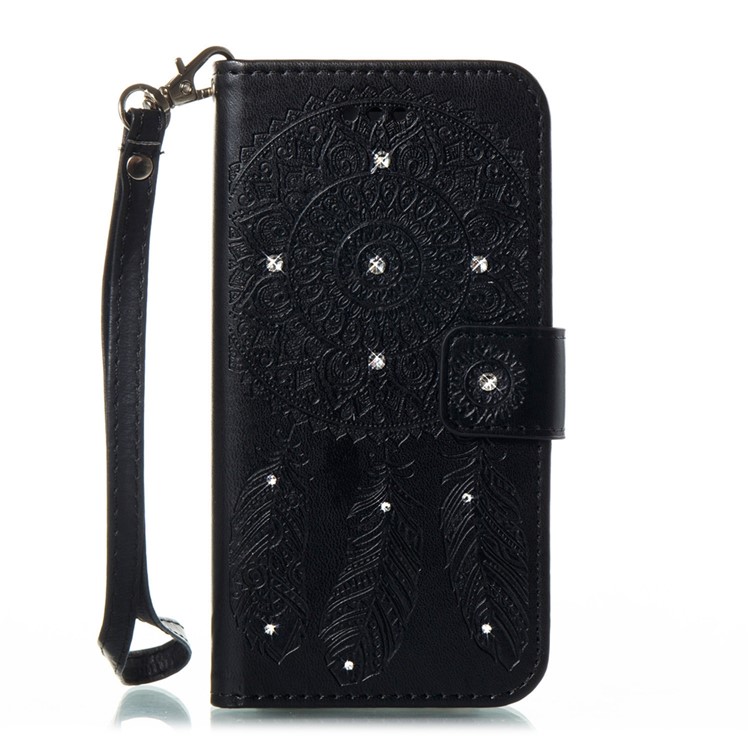 Imprint Dream Catcher Diamante Wallet Leather Case for iPhone XS / X 5.8 inch - Black-7