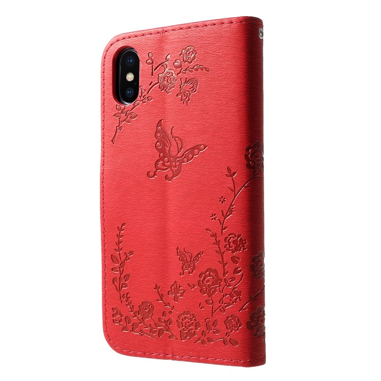 Rhinestone Decor Imprint Butterfly Flower Leather Wallet Magnetic Stand Case for iPhone XS Max 6.5 inch - Red-2