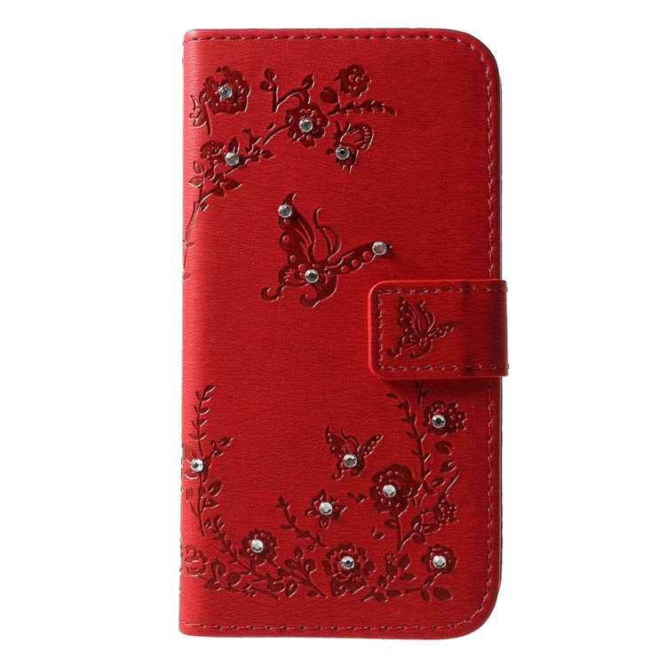 Rhinestone Decor Imprint Butterfly Flower Leather Wallet Magnetic Stand Case for iPhone XS Max 6.5 inch - Red-3