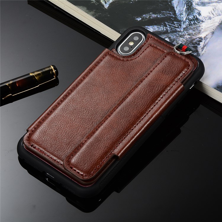 

Multifunctional PU Leather Coated TPU Card Holder Phone Cover with Lanyard for iPhone XS Max 6.5 inch - Coffee, iPhone XS Max