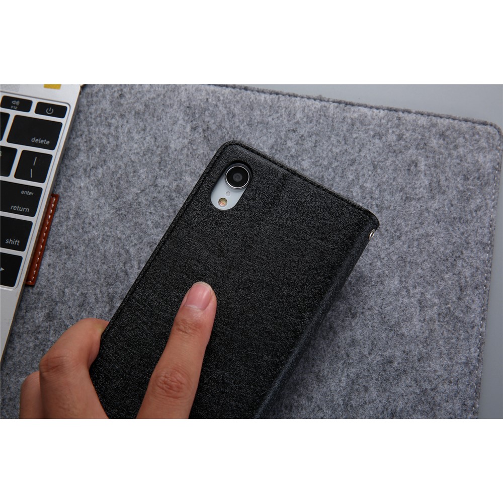 CMAI2 Silk Texture PU Leather Flip Case for iPhone XR 6.1 inch - Black-18