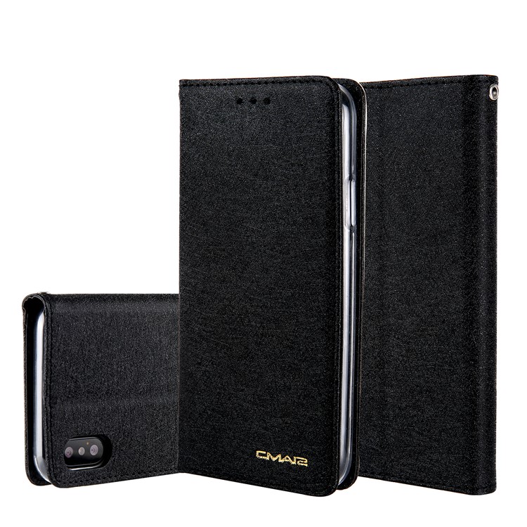 CMAI2 Silk Texture PU Leather Wallet Stand Case for iPhone XS Max 6.5 inch - Black-1