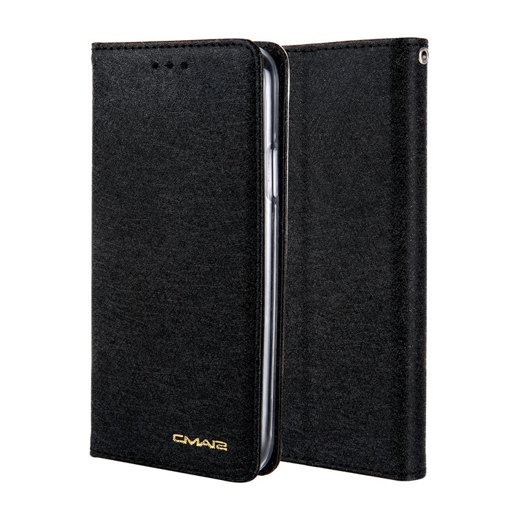 CMAI2 Silk Texture PU Leather Wallet Stand Case for iPhone XS Max 6.5 inch - Black-2