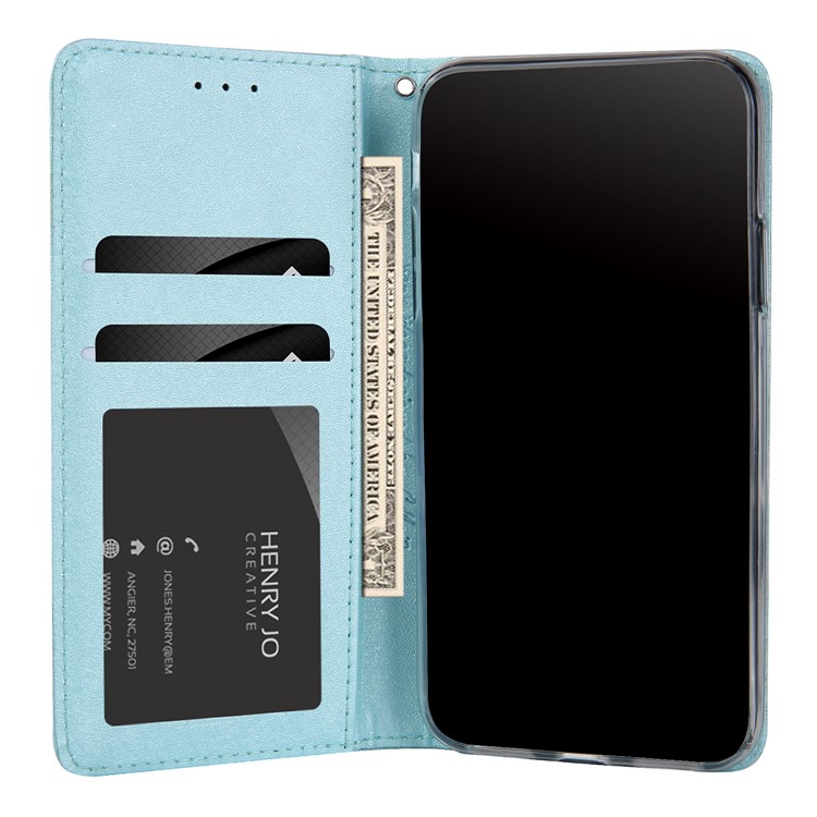 CMAI2 Seda Textura PU Carteira De Couro Tampa Móvel Para O Iphone XS Max 6,5 Polegadas - Bebê Azul-15