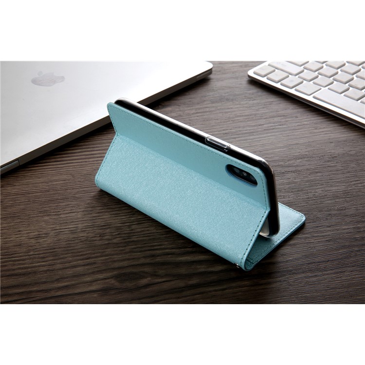 CMAI2 Seda Textura PU Carteira De Couro Tampa Móvel Para O Iphone XS Max 6,5 Polegadas - Bebê Azul-23