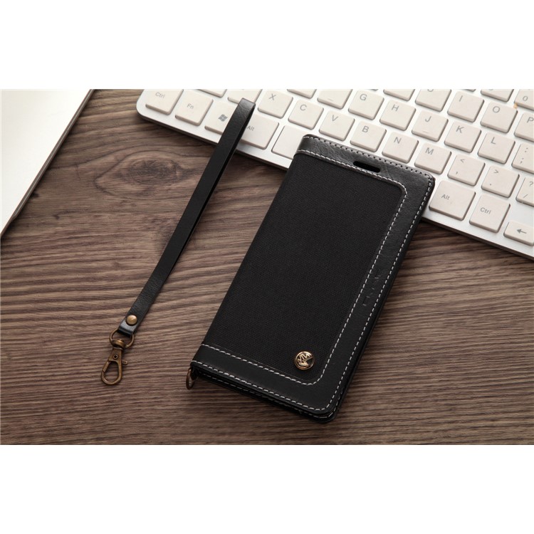 CMAI2 for iPhone XS Max 6.5 inch Jeans Cloth PU Leather Wallet Case with Hand Strap - Black-14