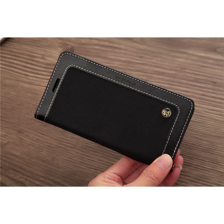 CMAI2 for iPhone XS Max 6.5 inch Jeans Cloth PU Leather Wallet Case with Hand Strap - Black-19