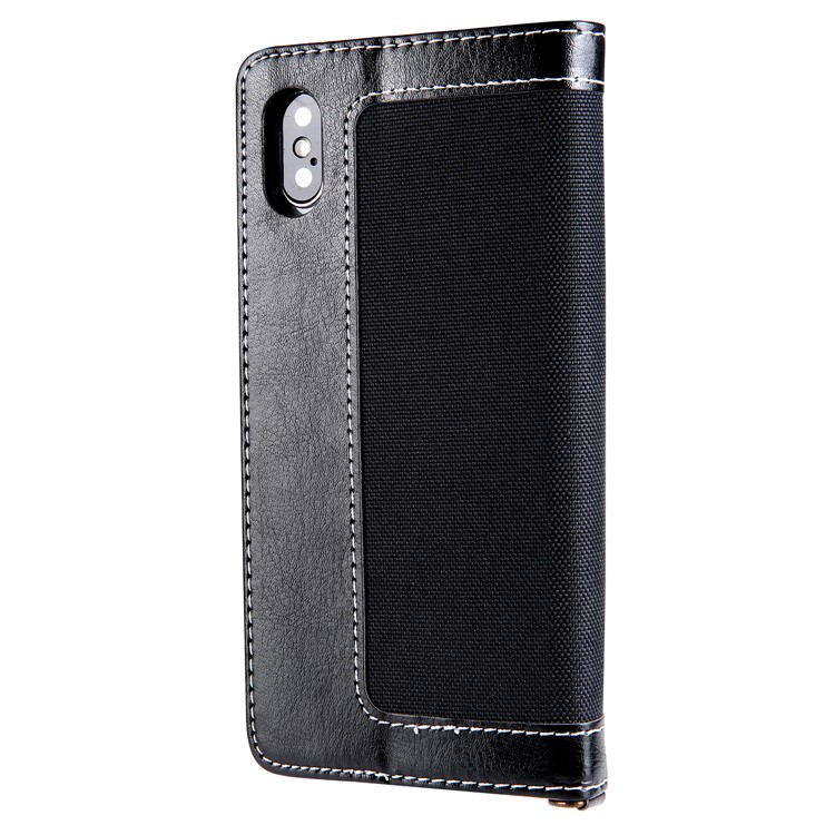 CMAI2 for iPhone XS Max 6.5 inch Jeans Cloth PU Leather Wallet Case with Hand Strap - Black-4