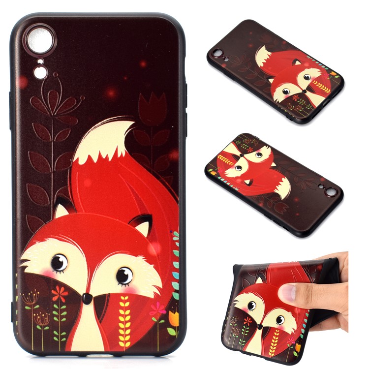 Pattern Printing Embossed TPU Case for iPhone XR 6.1 inch - Fox-1