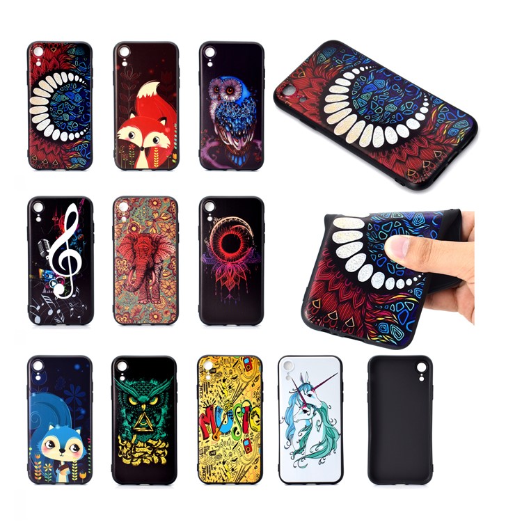 Pattern Printing Embossed TPU Case for iPhone XR 6.1 inch - Fox-8