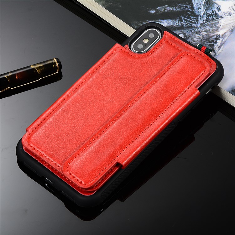 Multifunctional PU Leather Coated TPU Card Holder Case for iPhone XS/X 5.8 inch - Red-1