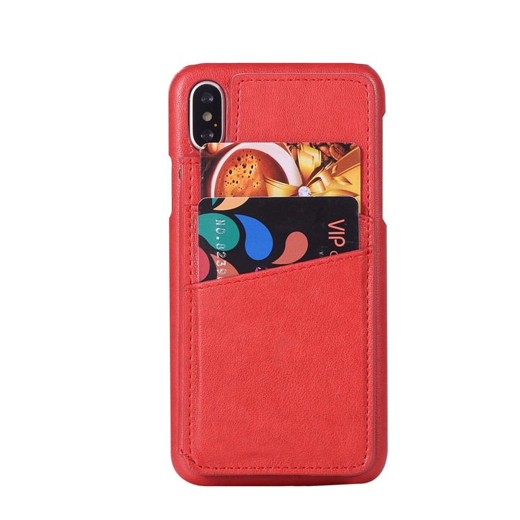 Card Holder PU Leather Coated PC Mobile Phone Casing with Mirror for iPhone XS/X 5.8 inch - Red-3