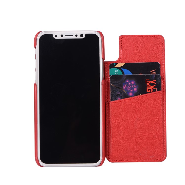 Card Holder PU Leather Coated PC Mobile Phone Casing with Mirror for iPhone XS/X 5.8 inch - Red-5