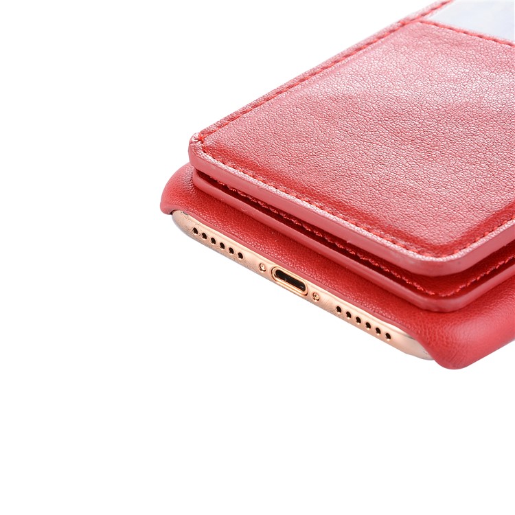 Card Holder PU Leather Coated PC Mobile Phone Casing with Mirror for iPhone XS/X 5.8 inch - Red-9