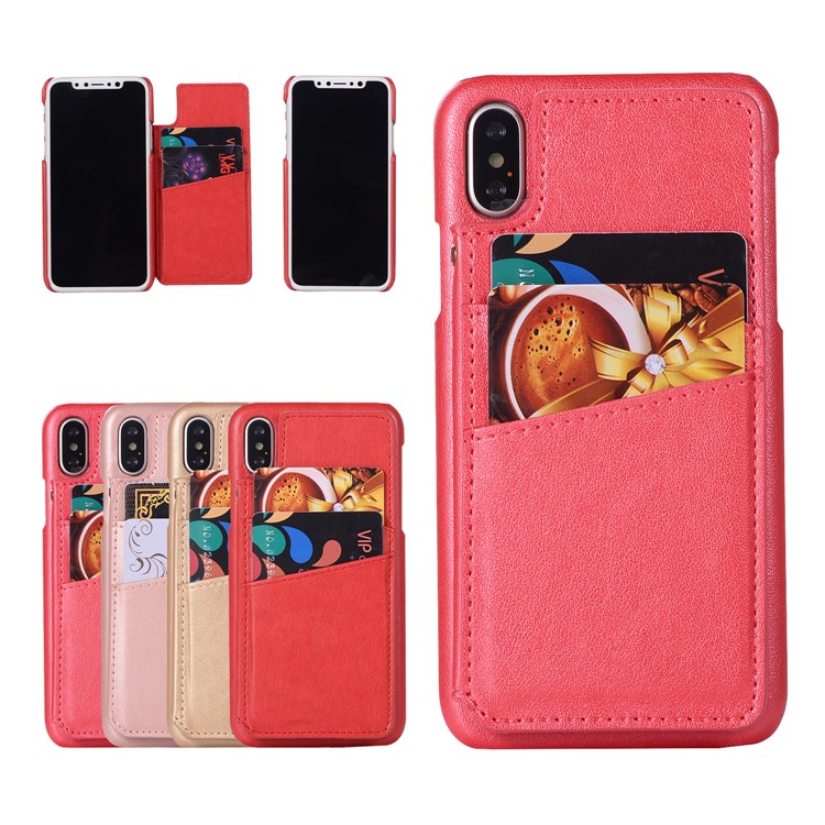 

Card Holder PU Leather Coated PC Case with Mirror for iPhone XS/X 5.8 inch - Rose, iPhone Xs