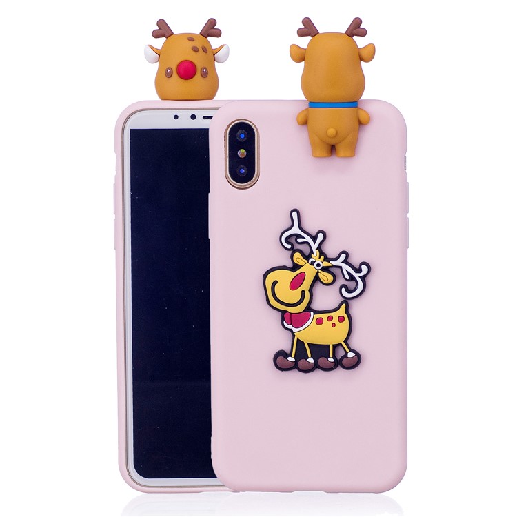 3d рождественский шаблон для животных тпу обложка телефона для iphone xs / x - розовый фон с оленем