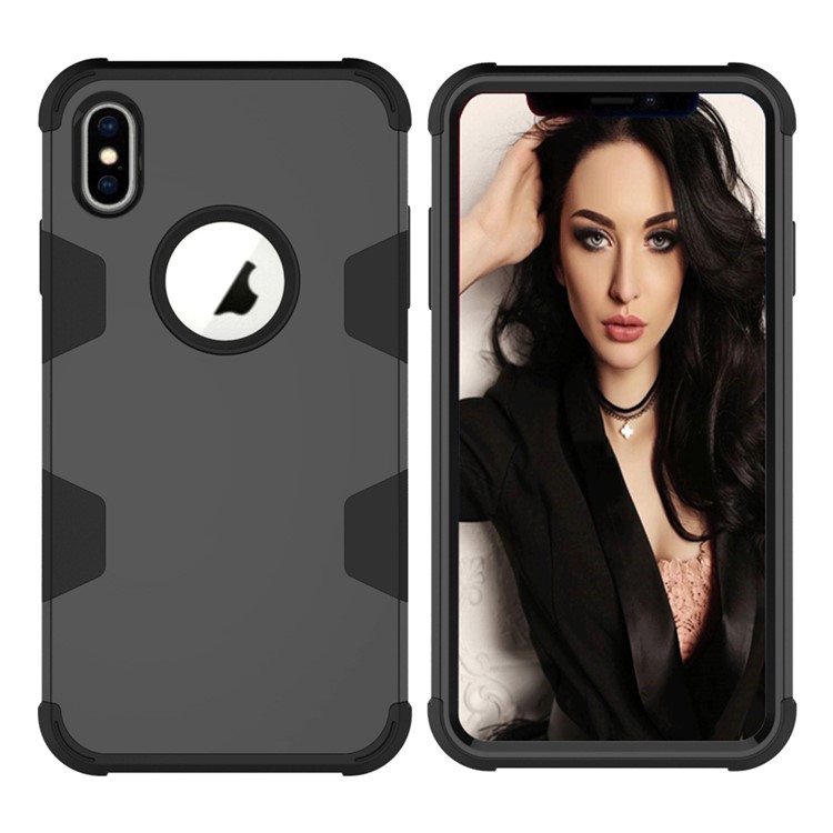 Shockproof Anti-dust PC Silicone Hybrid Cell Phone Case for iPhone XS Max 6.5 inch - All Black-4