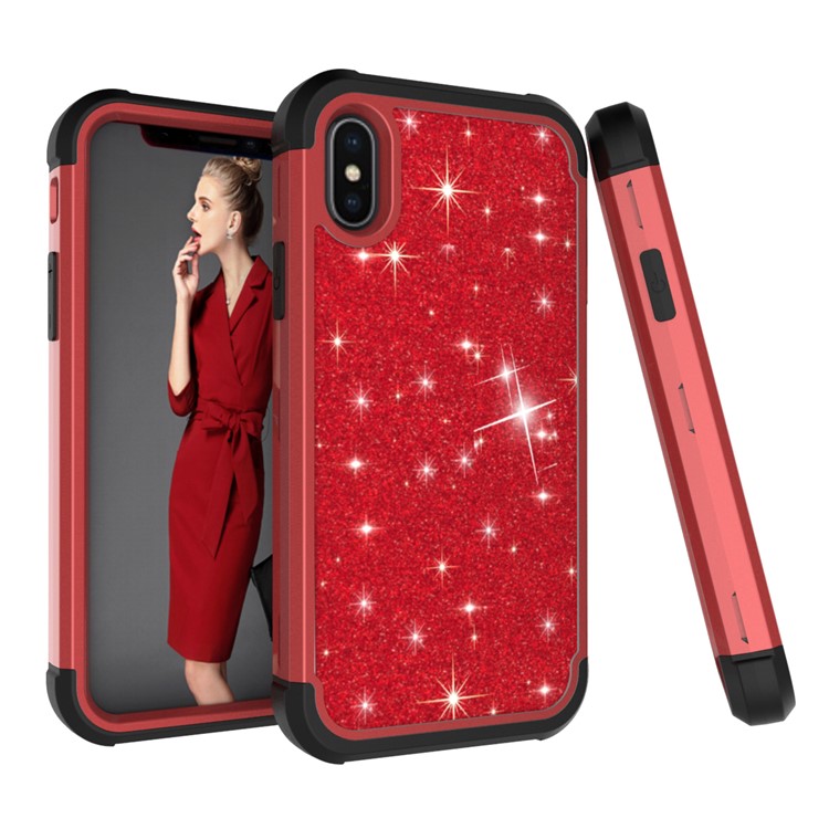 

Back Phone Case For Iphone XS Max 6.5 Дюймовый Блеск С Порошковым Покрытием ПК Силиконовый Противоударный Чехол - Черный / Красный, iPhone XS Max