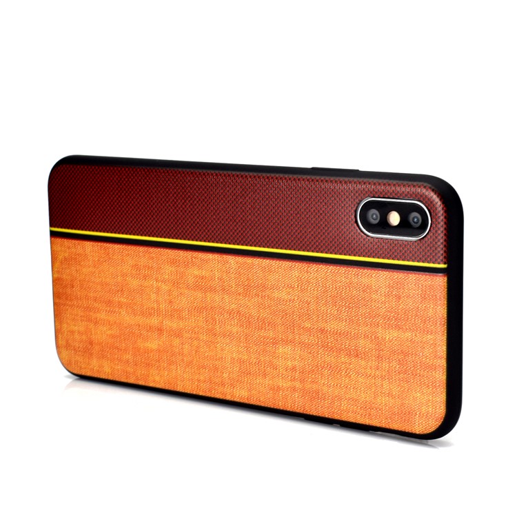 Tissu De Jeans Épissage Texture TPU Coque Arrière Pour Iphone XS / X - Marron / Kaki-4