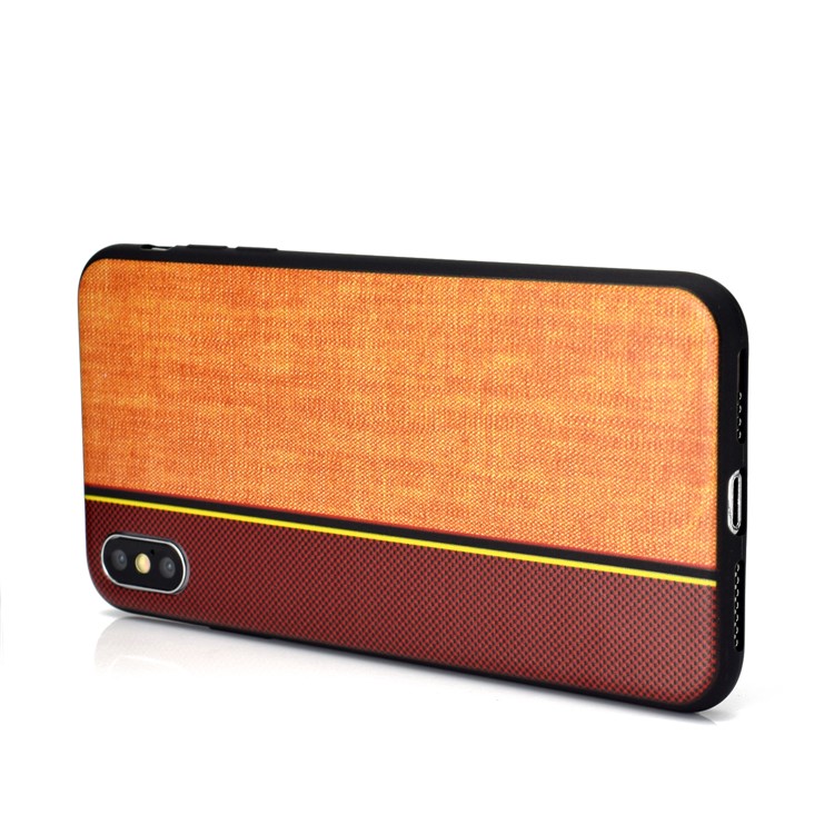 Tissu De Jeans Épissage Texture TPU Coque Arrière Pour Iphone XS / X - Marron / Kaki-5