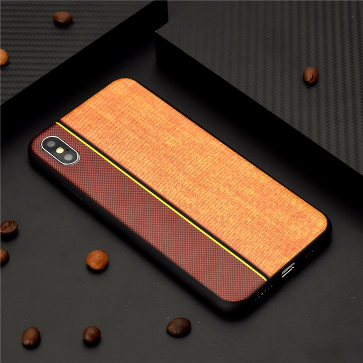 Tissu De Jeans Épissage Texture TPU Coque Arrière Pour Iphone XS / X - Marron / Kaki-7