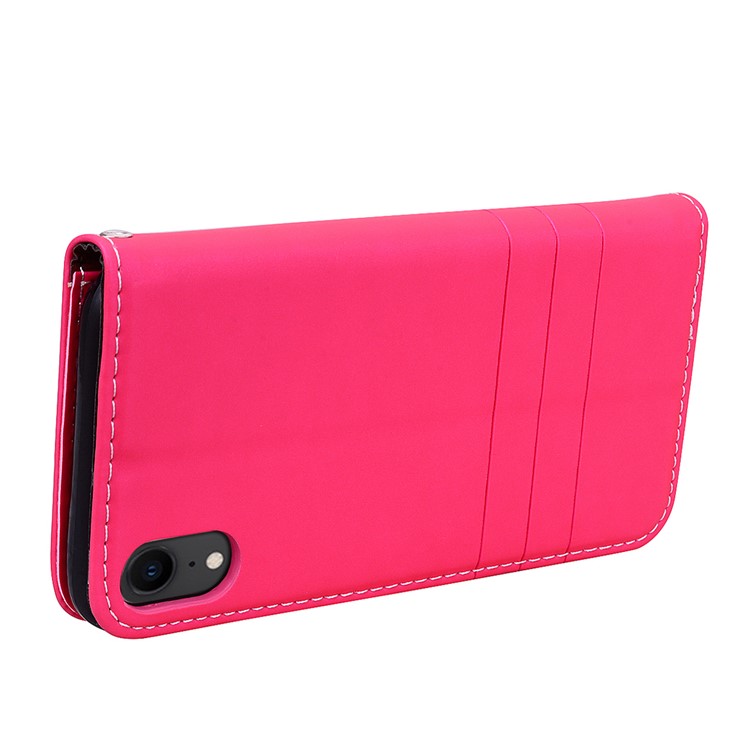 Auto-absorbed Wallet Stand Leather Cover with Strap for iPhone XR 6.1 inch - Rose-3