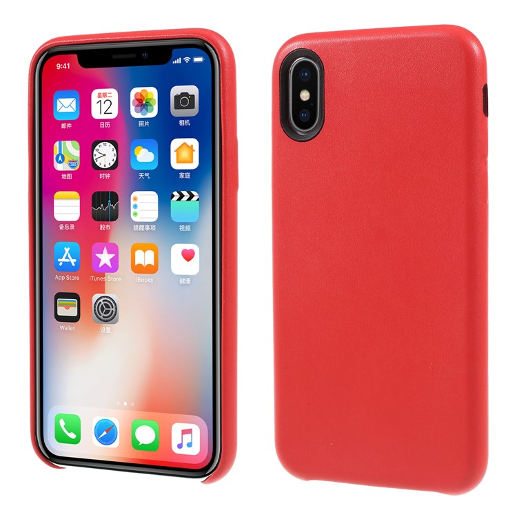 For iPhone X PU Leather Coated PC Protection Case - Red-1