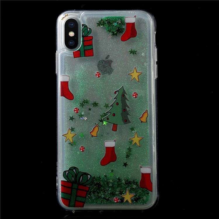 

Christmas Series Glitter Powder Quicksand TPU + Acrylic Hybrid Case for iPhone XS / X 5.8 inch - Christmas Elements, iPhone Xs