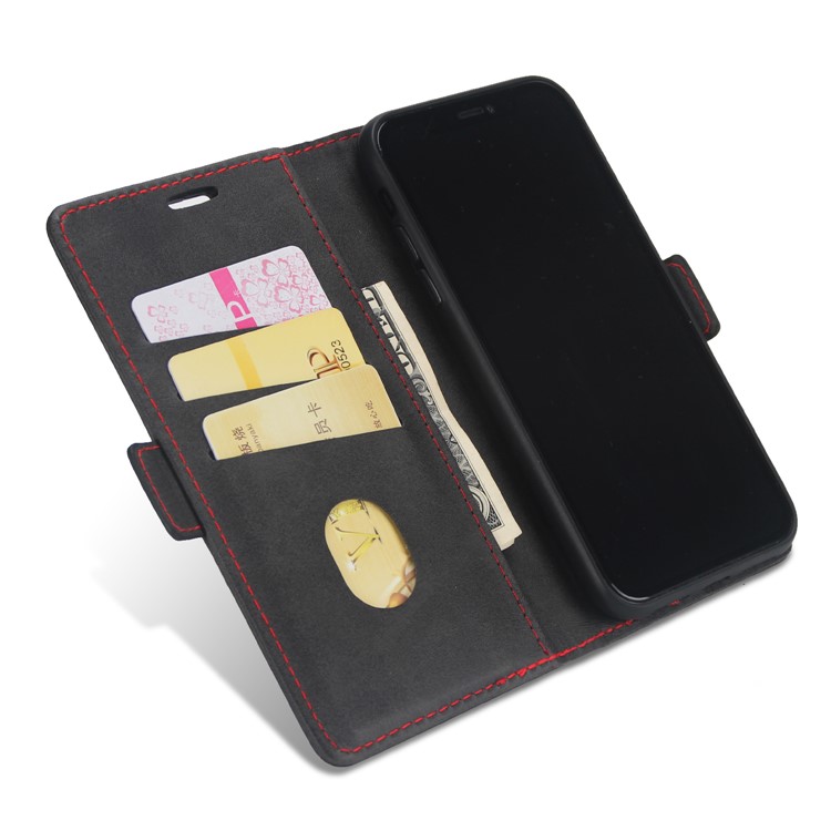 Business Style Splicing Leather Case Wallet Magnetic Cover for iPhone XR 6.1 inch - Black-4