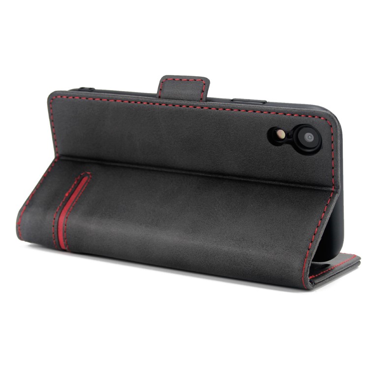 Business Style Splicing Leather Case Wallet Magnetic Cover for iPhone XR 6.1 inch - Black-5