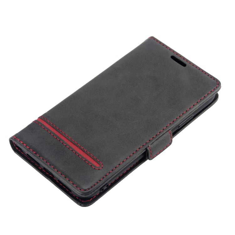 Business Style Splicing Leather Case Wallet Magnetic Cover for iPhone XR 6.1 inch - Black-7