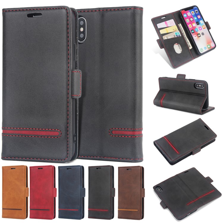 Business Style Splicing Leather Wallet Case Cover for iPhone XS 5.8 inch - Black-15