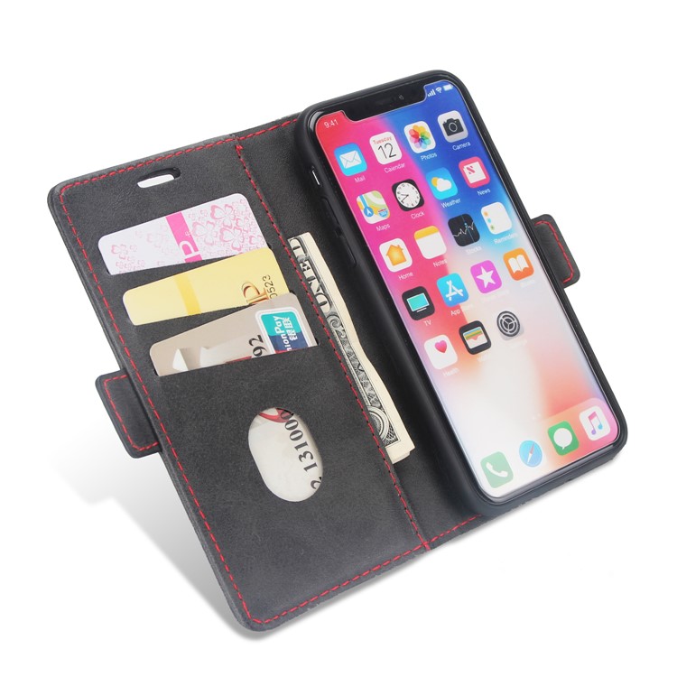 Business Style Splicing Leather Wallet Case Cover for iPhone XS 5.8 inch - Black-4