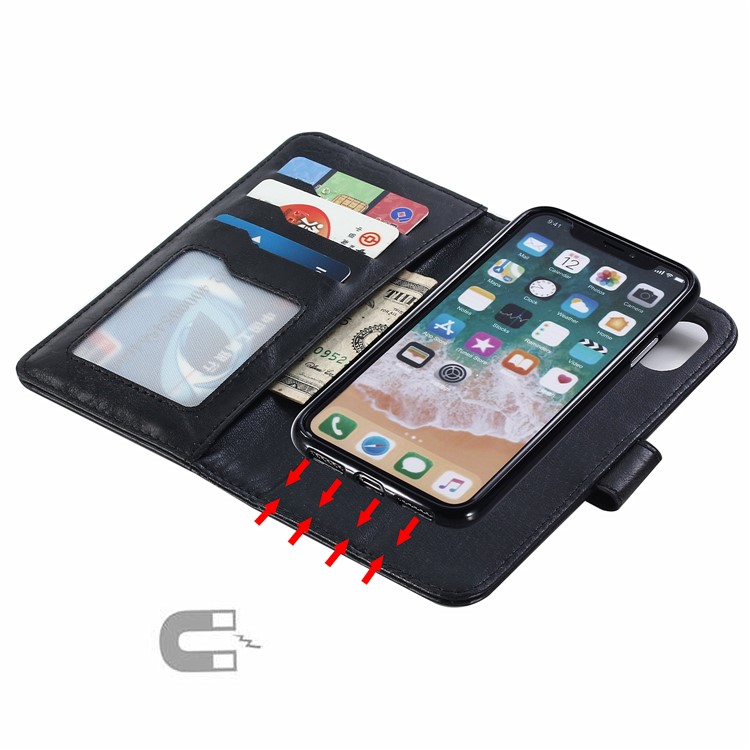 Magnetic Detachable Leather Wallet Mobile Case for iPhone XS Max 6.5 inch - Black-2