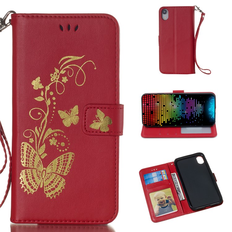 

For iPhone XR 6.1 inch Lacquered Butterfly Wallet Stand Leather Shell - Red, iPhone XR