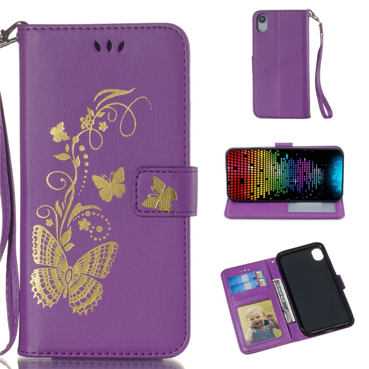 

For iPhone XR 6.1 inch Lacquered Butterfly Leather Case Accessory with Strap - Purple, iPhone XR