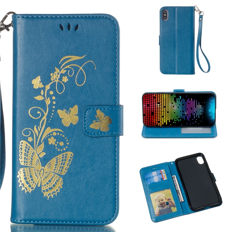 

Lacquered Butterfly Leather Flip Stand Cover Shell for iPhone XS Max 6.5 inch - Blue, iPhone XS Max