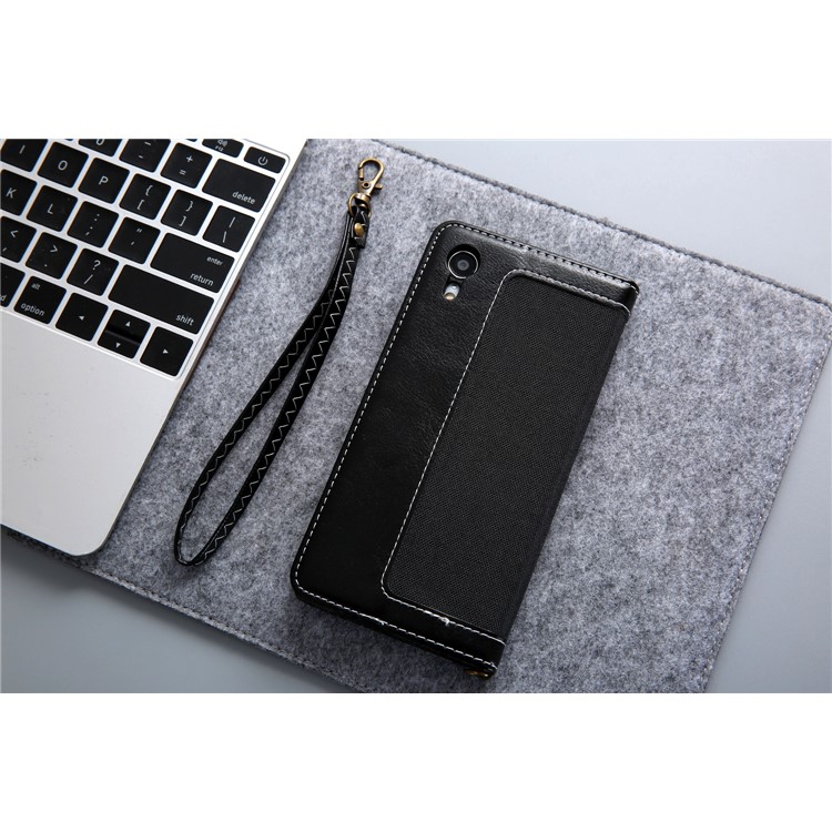 CMAI2 Jeans Cloth PU Leather Wallet Case with Hand Strap for iPhone XR 6.1 inch - Black-14