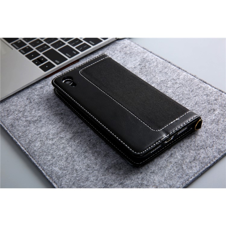 CMAI2 Jeans Cloth PU Leather Wallet Case with Hand Strap for iPhone XR 6.1 inch - Black-16