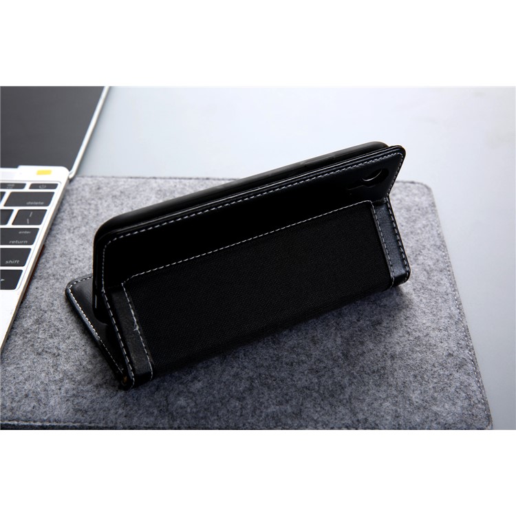 CMAI2 Jeans Cloth PU Leather Wallet Case with Hand Strap for iPhone XR 6.1 inch - Black-17