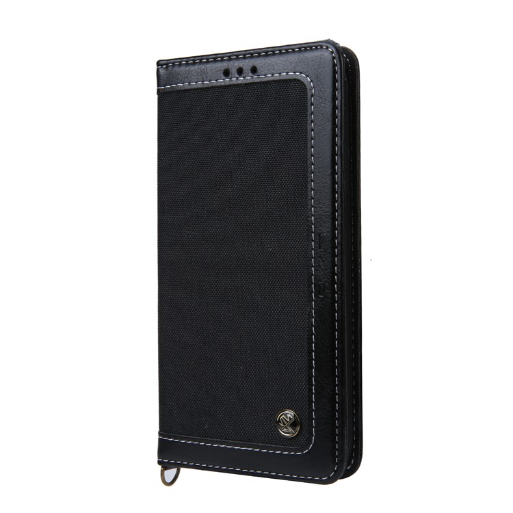 CMAI2 Jeans Cloth PU Leather Wallet Case with Hand Strap for iPhone XR 6.1 inch - Black-2