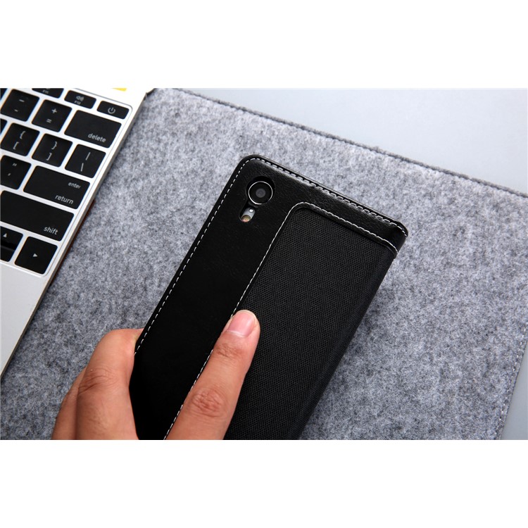 CMAI2 Jeans Cloth PU Leather Wallet Case with Hand Strap for iPhone XR 6.1 inch - Black-20