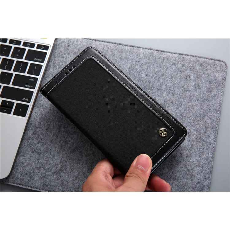 CMAI2 Jeans Cloth PU Leather Wallet Case with Hand Strap for iPhone XR 6.1 inch - Black-21