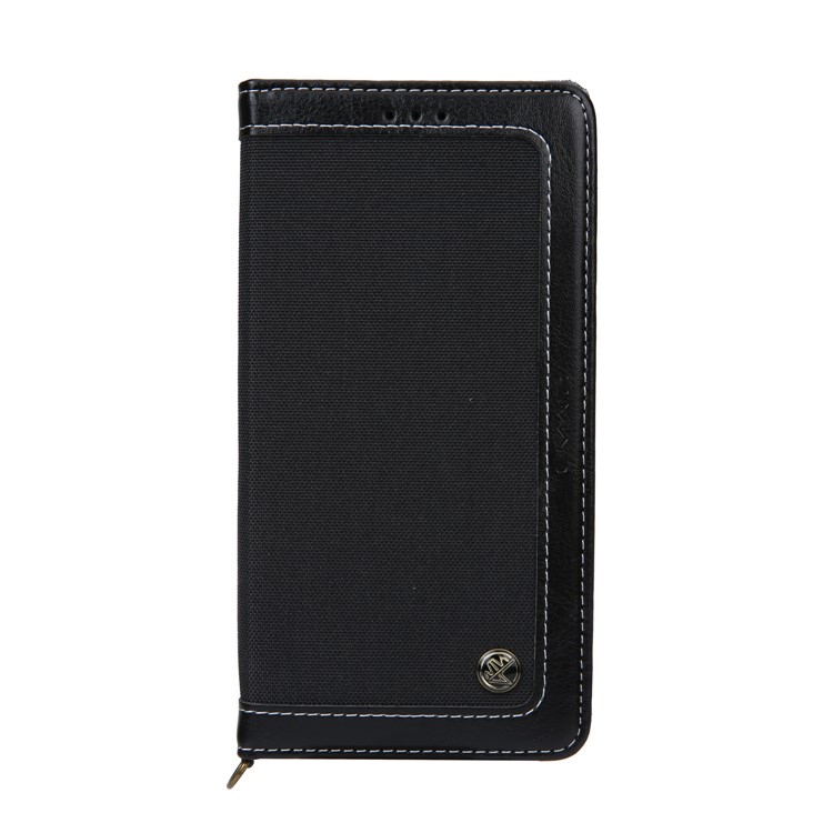 CMAI2 Jeans Cloth PU Leather Wallet Case with Hand Strap for iPhone XR 6.1 inch - Black-4