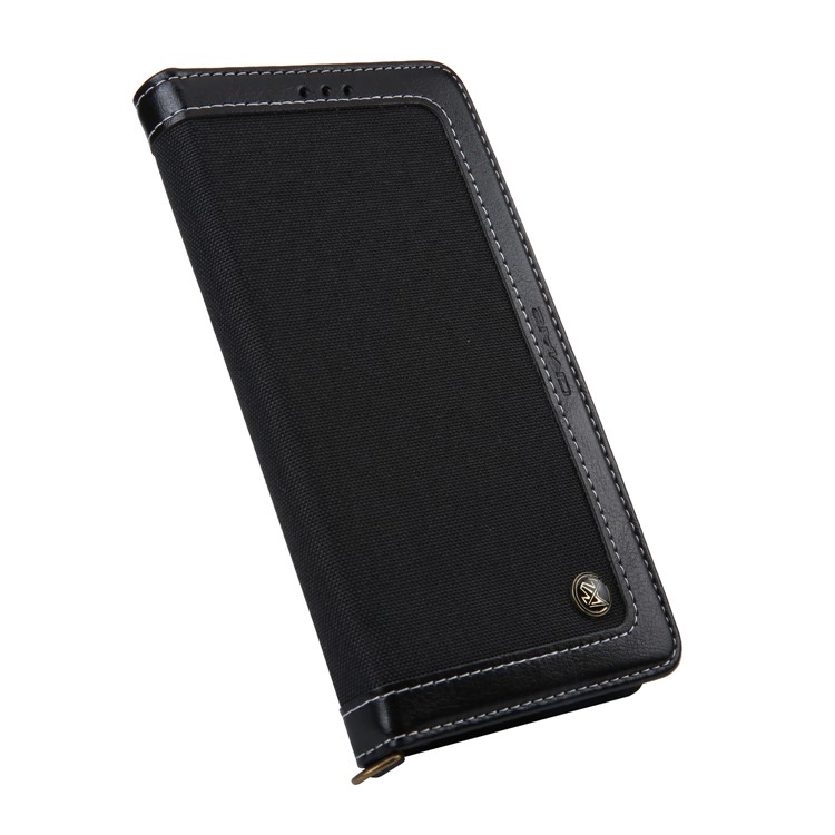 CMAI2 Jeans Cloth PU Leather Wallet Case with Hand Strap for iPhone XR 6.1 inch - Black-5